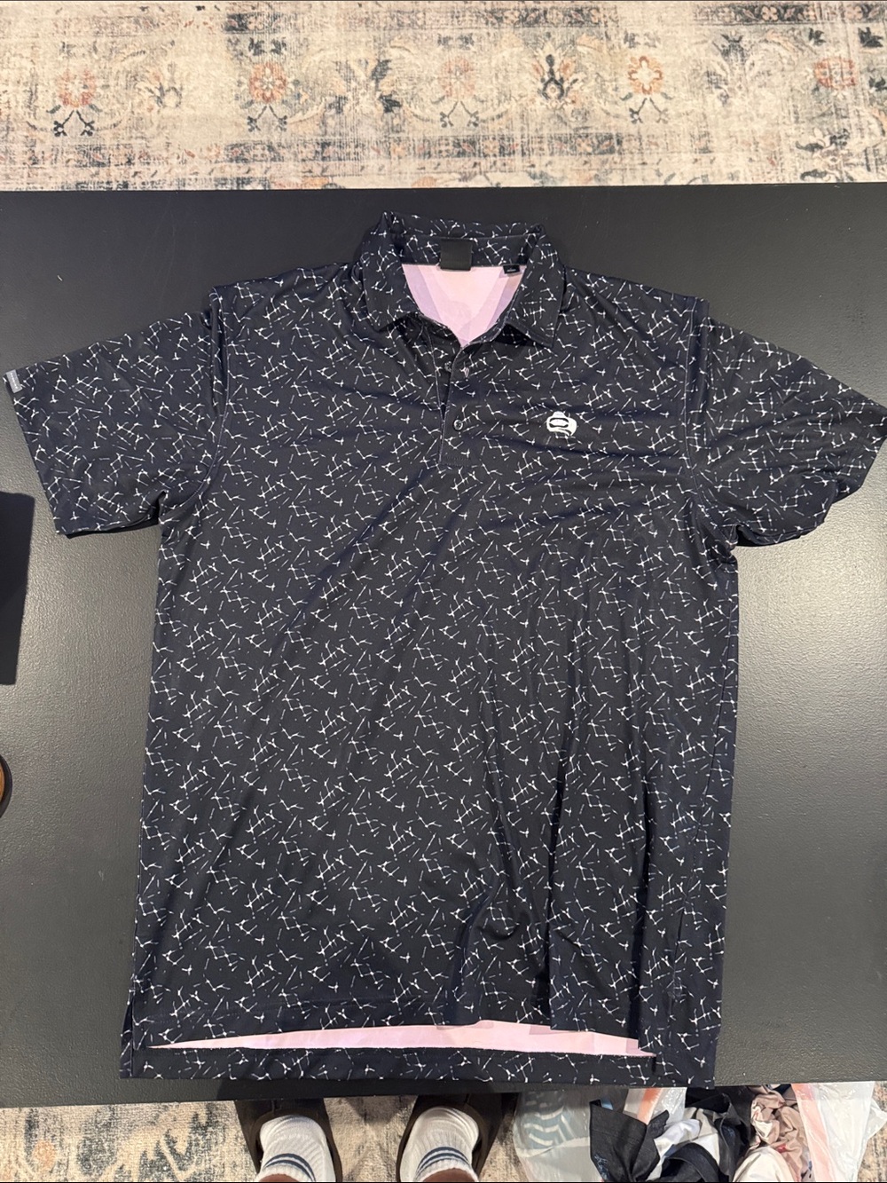Dunning Golf Polo Navy Patterned Polo with Sahalee Country Club Logo
